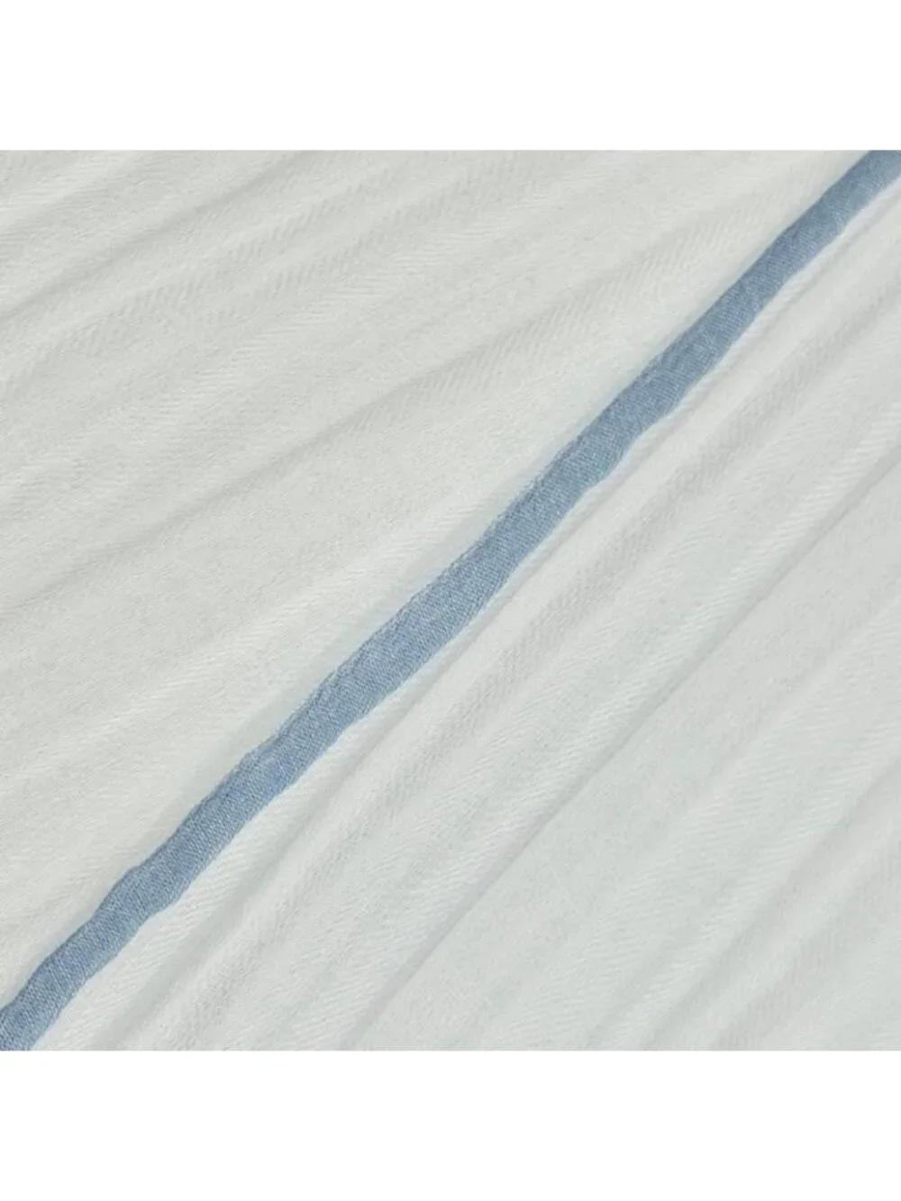Hermes Naoshima Cotton 100% Blue Zee White H Logo Mini Fringe Large Shawl Scarf